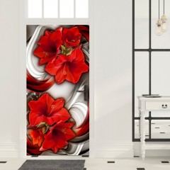 Artgeist Türtapete - Photo wallpaper - Abstraction and red flowers I