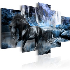 Artgeist Wandbild - Schwarzes Pferd im bläulichen Schimmer