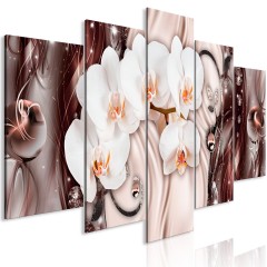 Artgeist Wandbild - Orchid Waterfall (5 Parts) Wide Pink