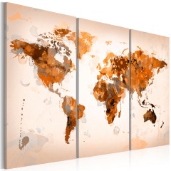 Artgeist Wandbild - Map of the World - Desert storm - triptych