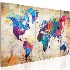 Artgeist Wandbild - World Map: Colourful Ink Blots