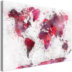 Artgeist Wandbild - World Map: Red Watercolors (1 Part) Wide