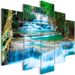 Artgeist Wandbild - Waterfall in Kanchanaburi (5 Parts) Wide