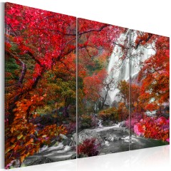 Artgeist Wandbild - Beautiful Waterfall: Autumnal Forest