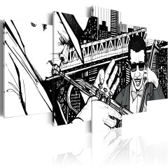 Artgeist Wandbild - Jazz-Konzert mit New York-Wolkenkratzer im Hintergrund - 5 Teile
