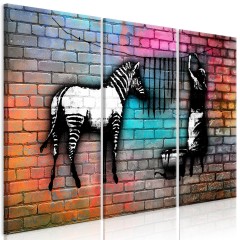 Artgeist Wandbild - Washing Zebra - Colourful Brick (3 Parts)