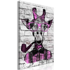Artgeist Wandbild - Giraffe with Pipe (1 Part) Vertical Pink