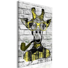 Artgeist Wandbild - Giraffe with Pipe (1 Part) Vertical Yellow