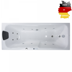 Basera® CLASSIC Indoor Whirlpool Badewanne Bali 190 x 75 cm mit 12 Massagedüsen, LED-Ambiente, Touchpanel, Bluetooth und Radio