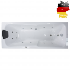 Basera® Indoor Whirlpool Badewanne Bali 170 x 75 cm mit 12 Massagedüsen, LED-Ambiente, Touchpanel, Bluetooth und Radio