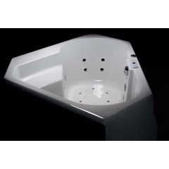 Basera® Indoor Eck-Whirlpool Badewanne Capri 145 x 145 cm mit 24 Massagedüsen, Wasserfall, LED-Ambiente, Touchpanel, Bluetooth und Radio