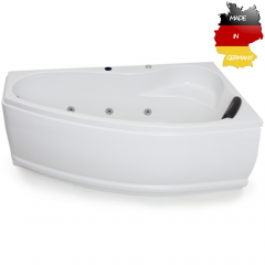 Basera® BASIC Indoor Eck-Whirlpool Badewanne Formentera Rechts 160 x 90 cm mit 9 Massagedüsen, LED-Ambiente