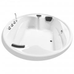 Basera® Podest-Badewanne XXL Gomera Rund 182 x 182 cm für 2 Personen mit Wasserfall, LED-Ambiente und Kopfstützen