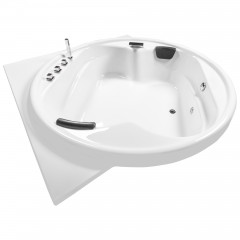 Basera® Podest-Badewanne XXL Gomera mit Ecke 186 x 186 cm für 2 Personen mit Wasserfall, LED-Ambiente und Kopfstützen