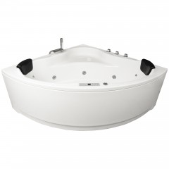 Basera® Indoor Eck-Whirlpool Badewanne Malai 150 x 150 cm mit 21 Massagedüsen, Wasserfall, LED-Ambiente, Touchpanel, Bluetooth und Radio