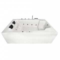 Basera® Indoor Whirlpool Badewanne XXL Milos 190 x 120 cm für 2 Personen mit 28 Massagedüsen, Wasserfall, LED-Ambiente, Touchpanel, Bluetooth und Radio